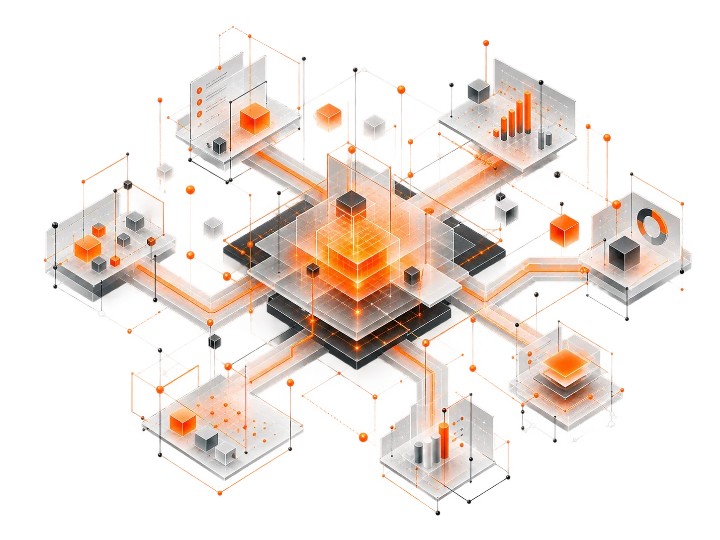 Brickwork isometric illustration of human and AI working together